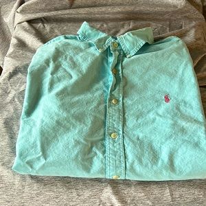 Men’s Polo XXL Aqua Oxford Long Sleeved Shirt
